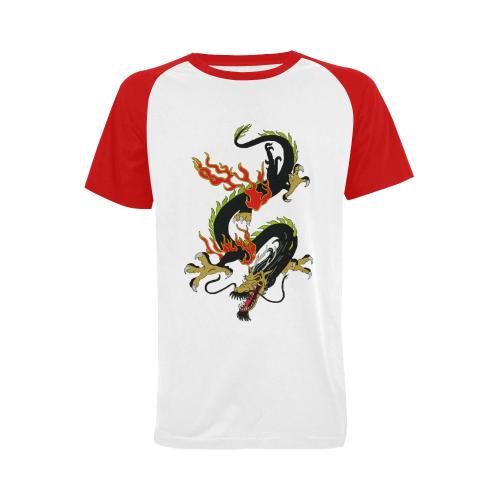 Chinese Dragon Black Men's Raglan T-shirt (USA Size) (Model T11)