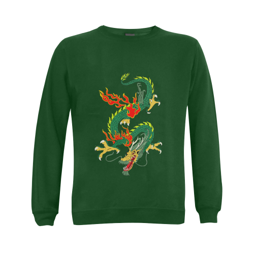Chinese Dragon Green Gildan Crewneck Sweatshirt(NEW) (Model H01)