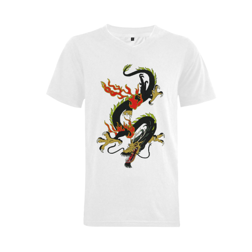 Chinese Dragon Black Men's V-Neck T-shirt (USA Size) (Model T10)