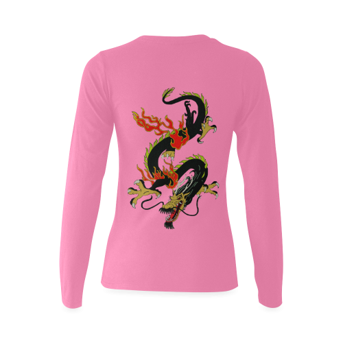 Chinese Dragon Black Sunny Women's T-shirt (long-sleeve) (Model T07)