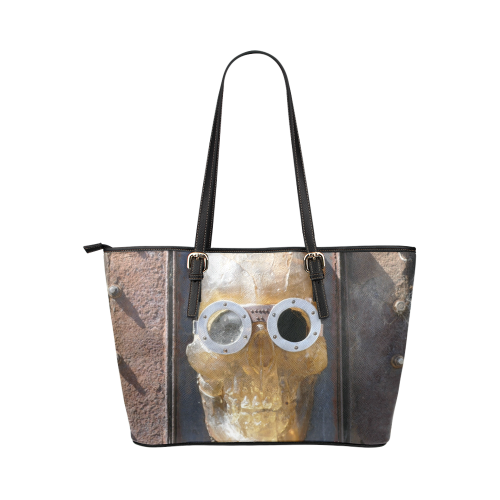 Steampunk skull pirate Leather Tote Bag/Small (Model 1651)