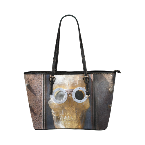 Steampunk skull pirate Leather Tote Bag/Large (Model 1651)