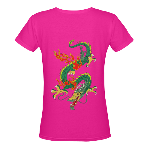 Chinese Dragon Green Women's Deep V-neck T-shirt (Model T19)