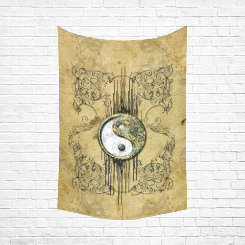 Ying and yang with decorative floral elements Cotton Linen Wall Tapestry 60"x 90"