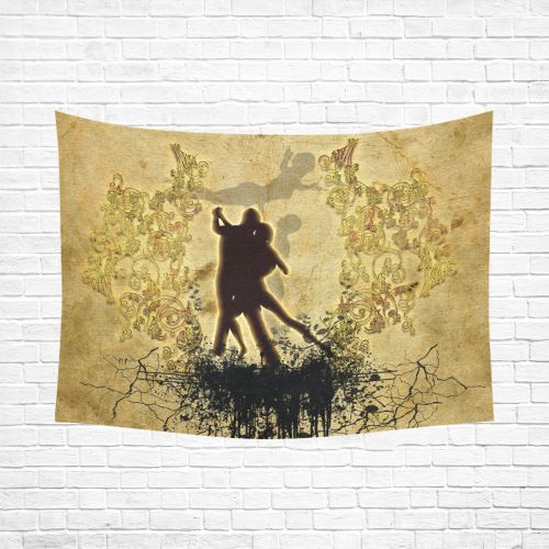 Dancing couple on vintage background Cotton Linen Wall Tapestry 80"x 60"