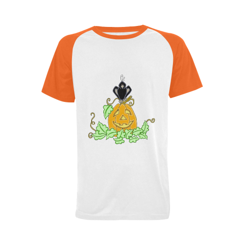 Halloween Crow And Pumpkin Men's Raglan T-shirt Big Size (USA Size) (Model T11)