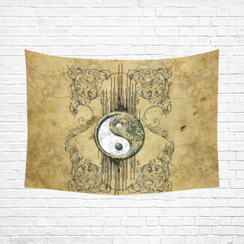 Ying and yang with decorative floral elements Cotton Linen Wall Tapestry 80"x 60"