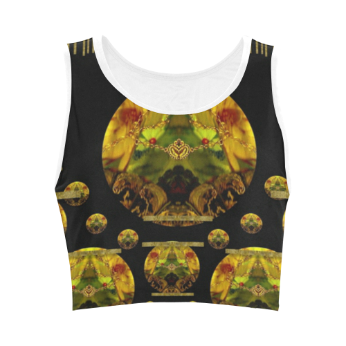 Exploring Keep Calm In gold with flair Women's Crop Top (Model T42)