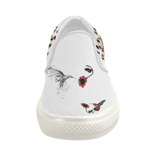 Hummingbird Border Print Women's Slip-on Canvas Shoes (Model 019)