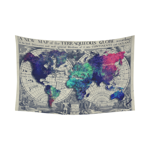 world map 22 Cotton Linen Wall Tapestry 90"x 60"