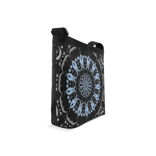 Metallic Silver & Blue Flourishes Mandala Crossbody Bags (Model 1613)