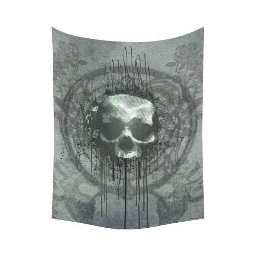 Awesome skull with bones and grunge Cotton Linen Wall Tapestry 60"x 80"