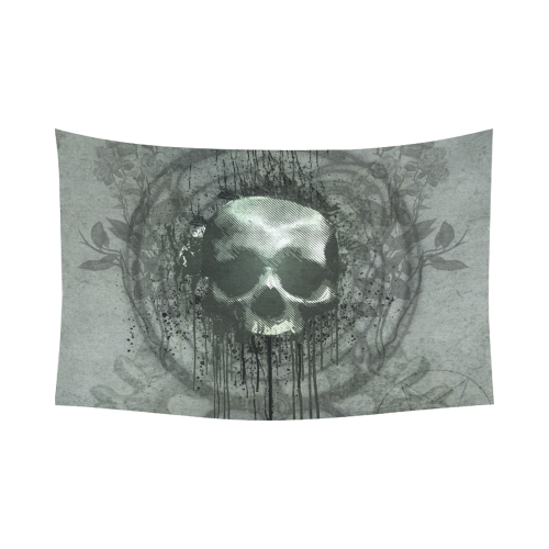 Awesome skull with bones and grunge Cotton Linen Wall Tapestry 90"x 60"