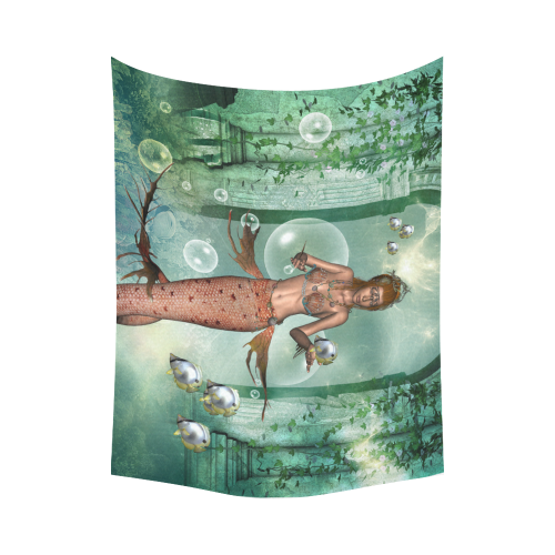 Beautiful mermaid fith butterflyfish Cotton Linen Wall Tapestry 80"x 60"