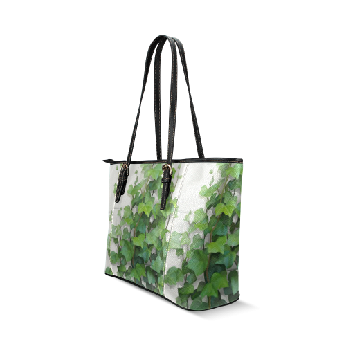 Watercolor Vines, climbing plant Leather Tote Bag/Large (Model 1640)