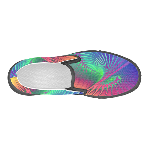 PSYCHEDELIC FRACTAL SPIRAL - Neon Colored Men's Slip-on Canvas Shoes (Model 019)