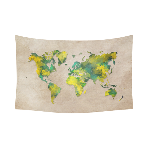 world map 11 Cotton Linen Wall Tapestry 90"x 60"