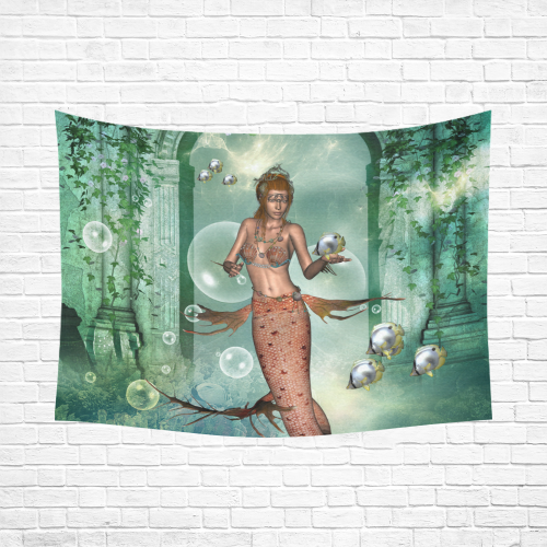 Beautiful mermaid fith butterflyfish Cotton Linen Wall Tapestry 80"x 60"