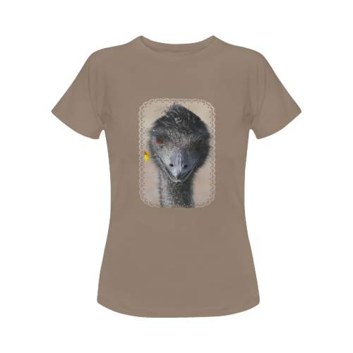 Happy Emu with yellow flower Women's Classic T-Shirt (Model T17）