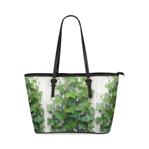 Watercolor Vines, climbing plant Leather Tote Bag/Large (Model 1640)