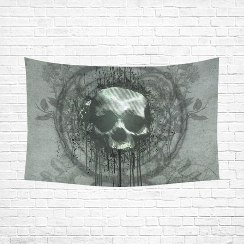 Awesome skull with bones and grunge Cotton Linen Wall Tapestry 90"x 60"