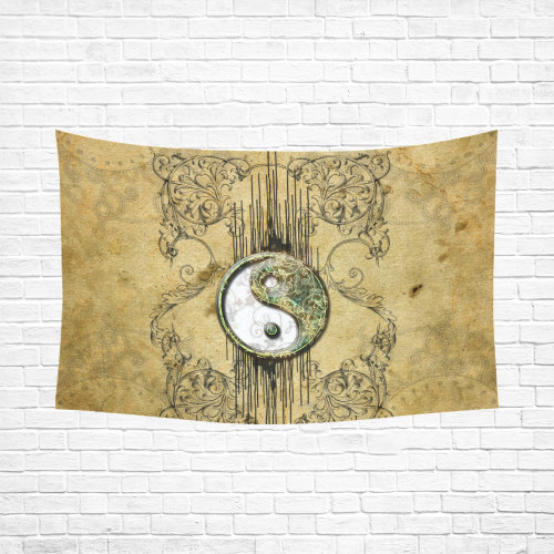 Ying and yang with decorative floral elements Cotton Linen Wall Tapestry 90"x 60"