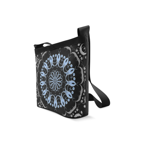 Metallic Silver & Blue Flourishes Mandala Crossbody Bags (Model 1613)