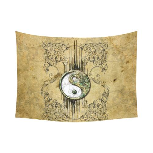 Ying and yang with decorative floral elements Cotton Linen Wall Tapestry 80"x 60"