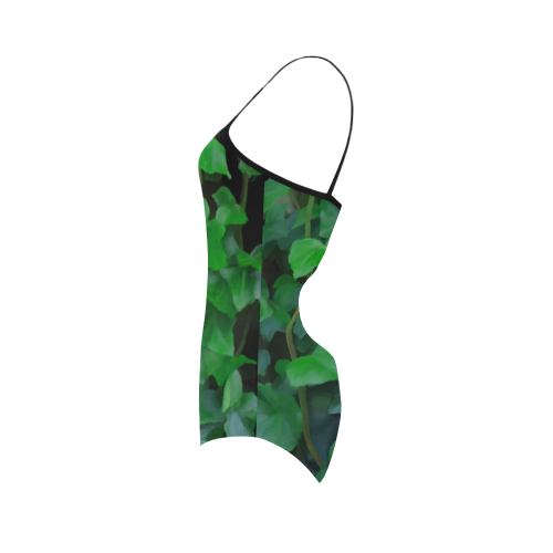 Vines, climbing plant on black Strap Swimsuit ( Model S05)