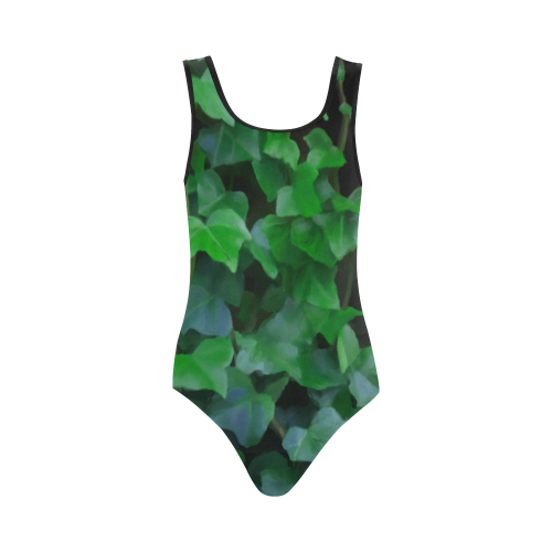 Vines, climbing plant on black Vest One Piece Swimsuit (Model S04)