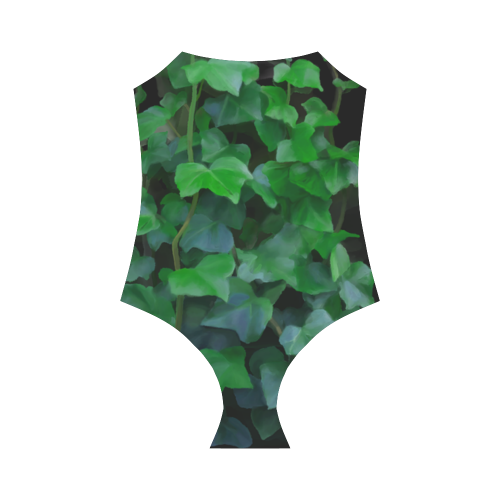 Vines, climbing plant on black Strap Swimsuit ( Model S05)
