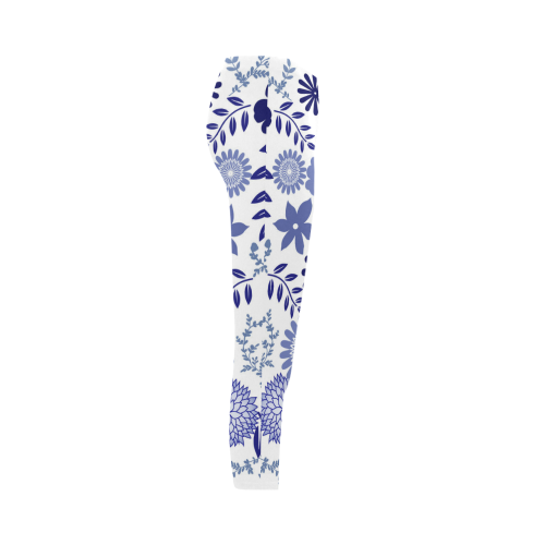 Blue and White Pattern Floral Capri Legging (Model L02)