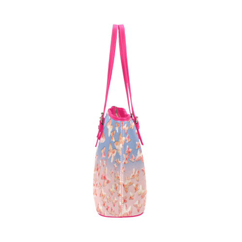 Pink Butterflies Leather Tote Bag/Small (Model 1651)