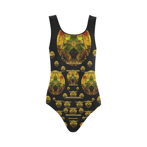 Exploring Keep Calm In gold with flair Vest One Piece Swimsuit (Model S04)
