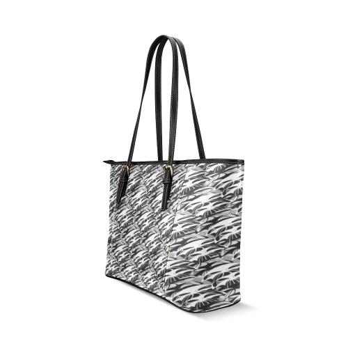 Alien Troops - Black & White Leather Tote Bag/Small (Model 1640)