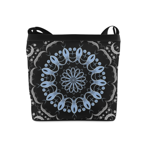 Metallic Silver & Blue Flourishes Mandala Crossbody Bags (Model 1613)