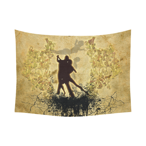 Dancing couple on vintage background Cotton Linen Wall Tapestry 80"x 60"