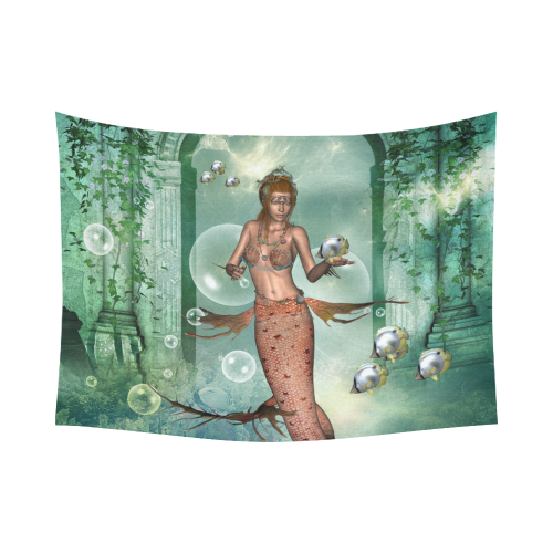 Beautiful mermaid fith butterflyfish Cotton Linen Wall Tapestry 80"x 60"