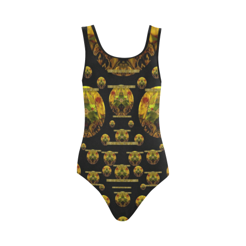 Exploring Keep Calm In gold with flair Vest One Piece Swimsuit (Model S04)