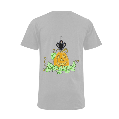 Halloween Crow And Pumpkin Men's V-Neck T-shirt  Big Size(USA Size) (Model T10)