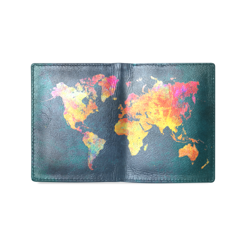 world map 16 Men's Leather Wallet (Model 1612)