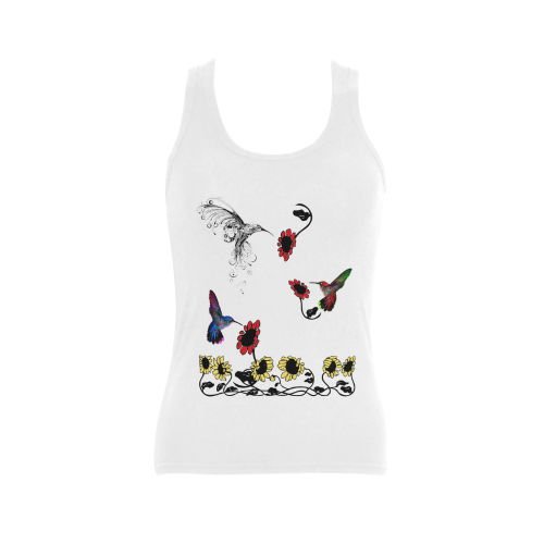 Hummingbird Border Print Women's Shoulder-Free Tank Top (Model T35)