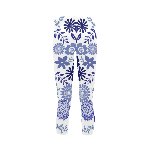 Blue and White Pattern Floral Capri Legging (Model L02)