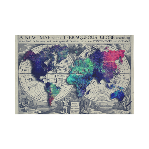 world map 22 Cotton Linen Wall Tapestry 90"x 60"
