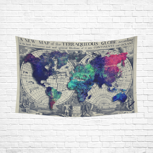 world map 22 Cotton Linen Wall Tapestry 90"x 60"