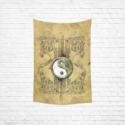 Ying and yang with decorative floral elements Cotton Linen Wall Tapestry 40"x 60"