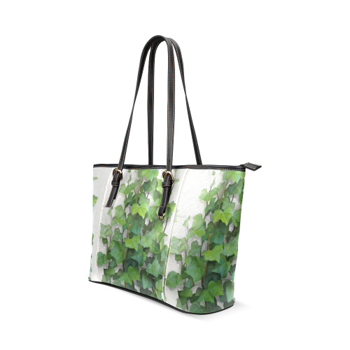 Watercolor Vines, climbing plant Leather Tote Bag/Large (Model 1640)