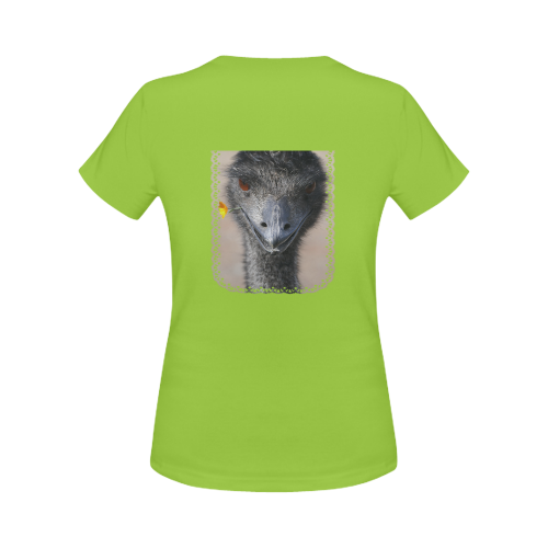 Happy Emu with yellow flower Women's Classic T-Shirt (Model T17）