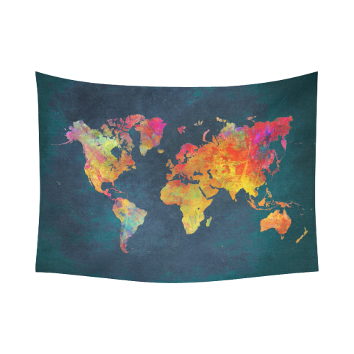 world map 16 Cotton Linen Wall Tapestry 80"x 60"