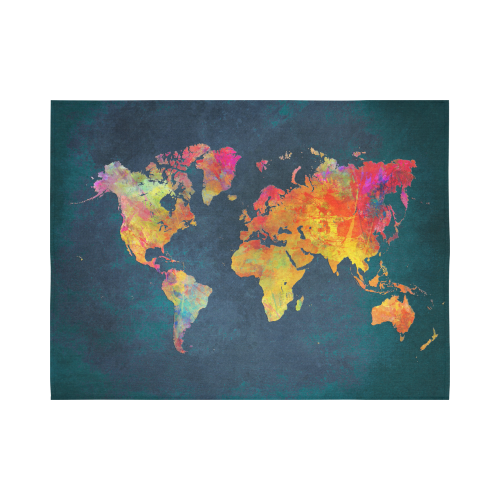 world map 16 Cotton Linen Wall Tapestry 80"x 60"